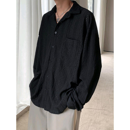 Light Luxury Niche Hollow Design Sense Shirt Men's Ins Neutral Puffy Handsome Loose Long-sleeved Shirt Trendy Chanel Style Coat