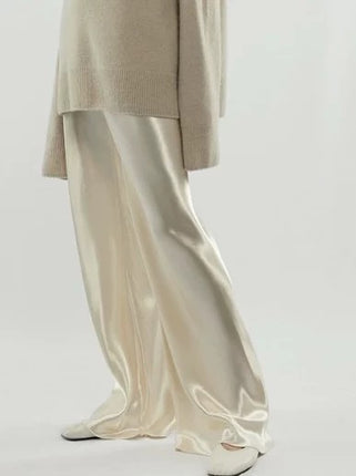 Acetate Minimalist Satin Elastic Waist Loose Flared Wide-Leg Pants for Women with Drape Effect 2026 New Spring and Autumn Casual Straight Pants