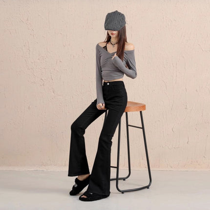 Vintage Hot Girl Classic Stretch Flared Pants New Autumn Versatile Slim Fit Height-Enhancing Boutique Denim Women