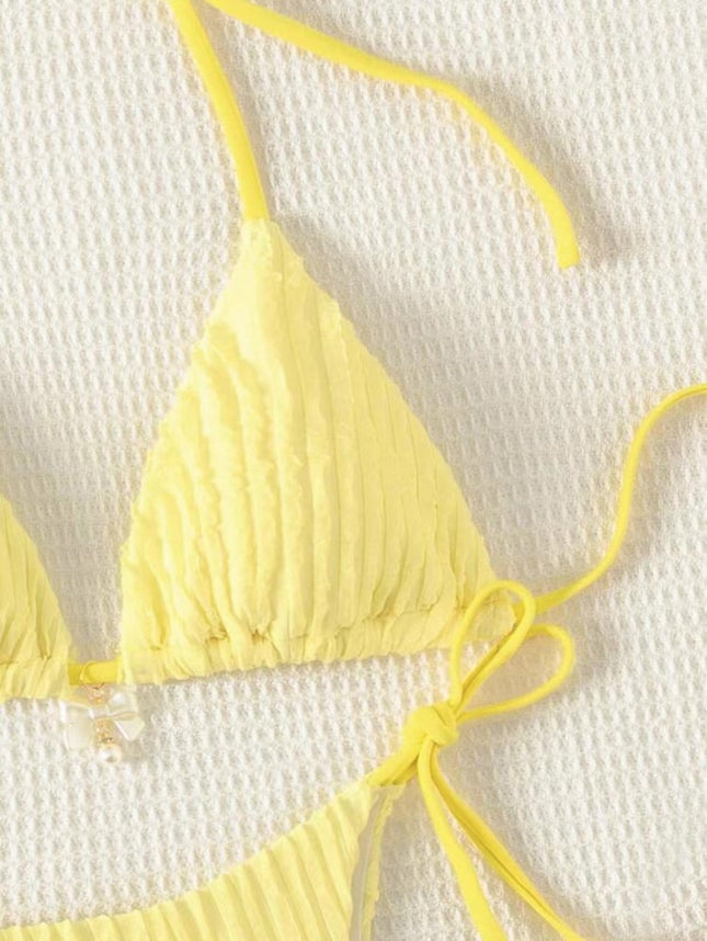 2025 European and American New Sexy Split Swimsuit Swimwear Women's Solid Color Two-piece Bikini Bikini Cross-border Exclusive
