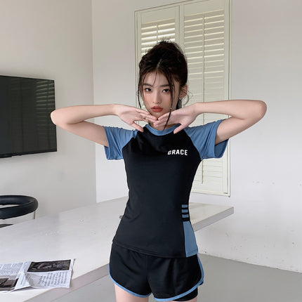 Sports Style Swimsuit for Female Students, Conservative Belly-Covering, Slimming Split, Flesh-Covering, High-Waisted Boxer Briefs, Hot Spring Swimsuit for Older Children