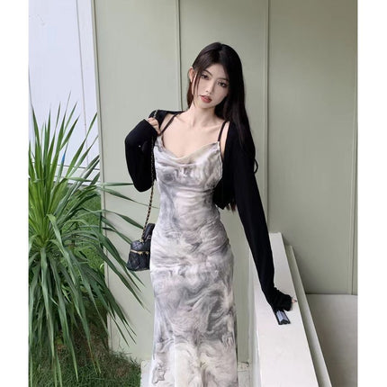 Elegant Socialite High Waist Sling dress Summer 2023 New French Backless Design Chic Midi Dress