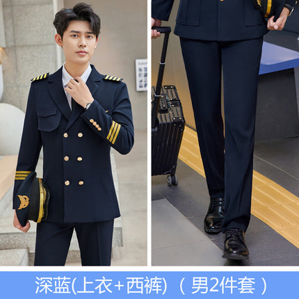 Autumn and winter men's and women's double-breasted suit suit performance clothing Aviation captain uniform property hotel security work clothes men