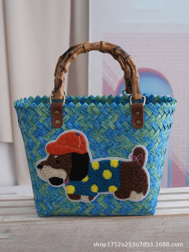 Retro Dachshund Dog Tote Bag Commuter Large Capacity Vegetable Basket Fashion Dachshund Dog Lady Cartoon Cute Bag Handbag