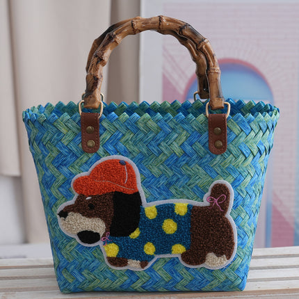 PVC Dachshund Woven Tote Bag Women / Sac Cabas Teckel Tressé PVC