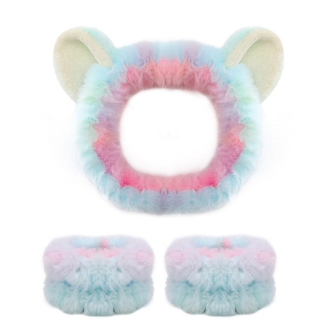 Amazon Plush Headband Wristband Set Face Washing Absorbent Headband Cartoon Cute Waterproof Hairband Wholesale