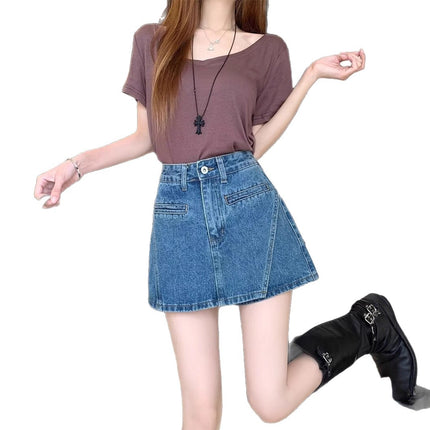Plus Size Retro A-Line Jeans Women's Summer Pear-Shaped Figure Shorts Fat mm Slimming Look High Waist Hip Culottes