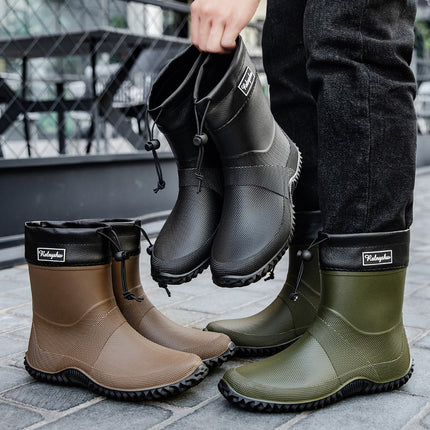Rain Boots for Men, Outdoor Women's Fishing Shoes, Mid-Tube Non-Slip Kitchen Waterproof Shoes, Military Rain Boots, Takeaway Rider Rubber Shoes
