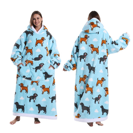 A generation of new fruit products lazy pajamas TV blanket embroidered hooded nightgown loose wear men's and women's bathrobes