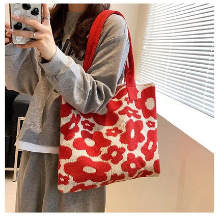 2023 New Amazon Flower Bag Knitted Bag Large Capacity Tote Bag Student Shoulder Bag Wool Bag Trendy Women