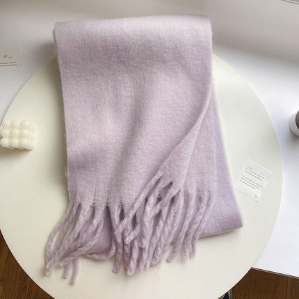 New Solid Color Mahair Scarf for Couple Winter Warm Thickened Korean-style All-match Student Long Girl Scarf