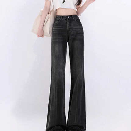 Vintage Blue Flared Jeans Autumn New Plus-Size High-Waisted Slimming Loose Non-Stick Leg Bell-Bottom Pants