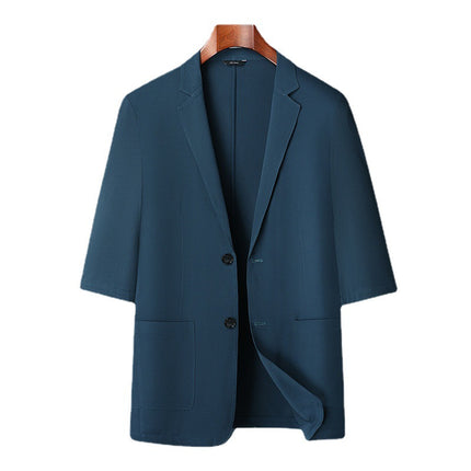 Fat Guy 2025 Summer Ice Silk Thin Three-Quarter Sleeve Suit Men's Plus Size Casual Single Suit Jacket
