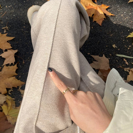 Herringbone Wide-Leg Pants for Women, Autumn and Winter 2025, High-Waisted Casual Gray Woolen Pants, Drapey Wool Narrow Straight-Leg Pants
