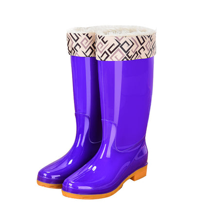 pvc medium-high adult women's rain boots waterproof non-slip women's water shoes outdoor kitchen work warm rain boots wholesale