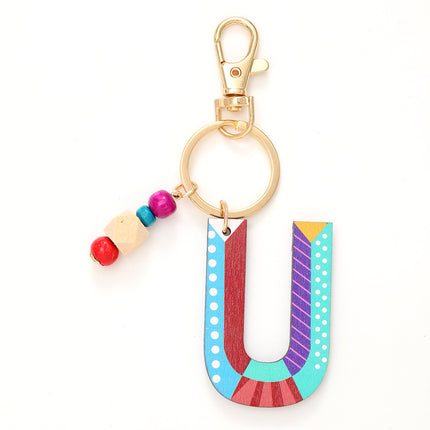 New Holiday Style Color Wooden Beads 26 Letter Keychain Key Chain Bag Hanging Accessories Cross-border Amazon