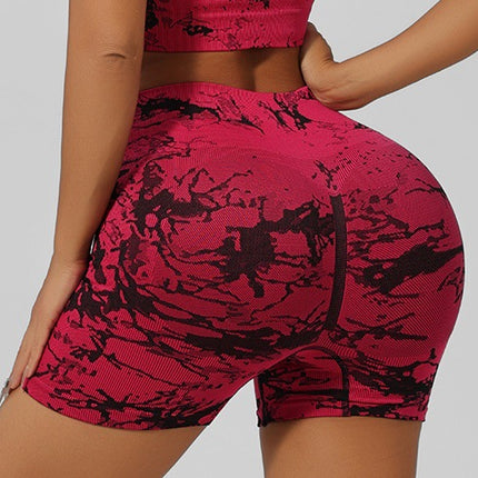 Cross-Border Seamless Tie-Dye Yoga Wear Beautiful Back Sports Bra High Waist Peach Butt Lift Fitness Tights Suit for Women
