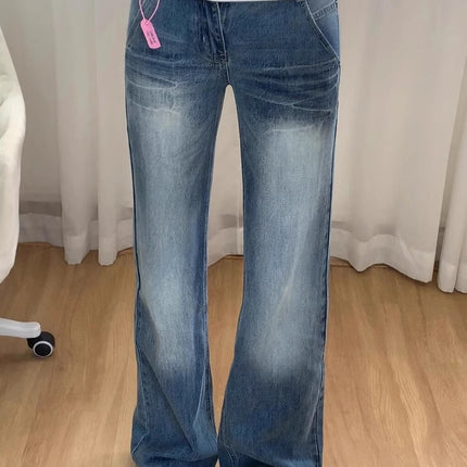 American Retro Flared Jeans for Women, Autumn New Style, Plus-Size, Pear-Shaped Figure, High-Waisted, Slimming Straight-Leg Pants