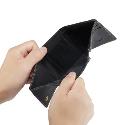 DG.MING Large Capacity Trifold Wallet Retro PU Wallet Card Bag Multifunctional Magnetic Small Wallet Clutch Black