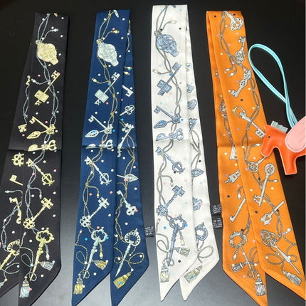 Black Key Bag Silk Scarf Women's Summer Thin Tie Bag Handle Ribbon Thin Narrow Long Double-Sided Scarf Ribbon