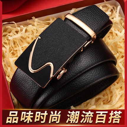 Automatic buckle belt men's business belt covered pig sausage belt versatile trendy belt one-piece delivery factory direct sales