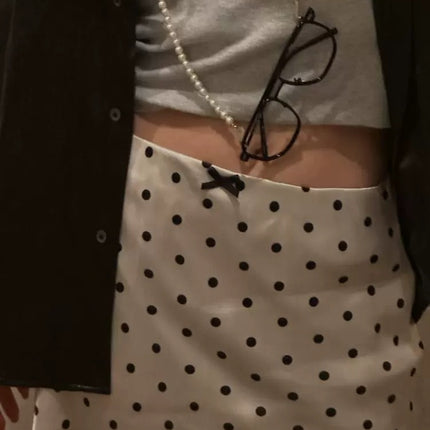 Miu Series Triacetate Polka Dot Skirt Korean Style Satin Polka Dot Elastic Waist Bias-Cut A-Line Skirt Women's Fishtail Skirt