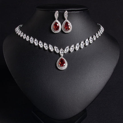 European and American Popular Bridal suit Water Drop Necklace Shake Tone Same Zircon Tassel Earrings Wedding Jewelry Accessories