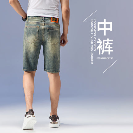 2025 Thin Tencel Five-point Jeans Men's Shorts Light Luxury High-end Water Ghost Green Elastic Middle Pants Casual