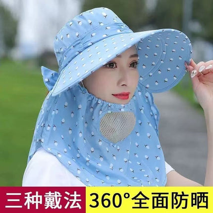 Summer Tea-Picking Sun Protection Hat, Sun Hat for Women, Anti-Uv Hat, Face Mask, Breathable Sun Protection for Cycling and Working