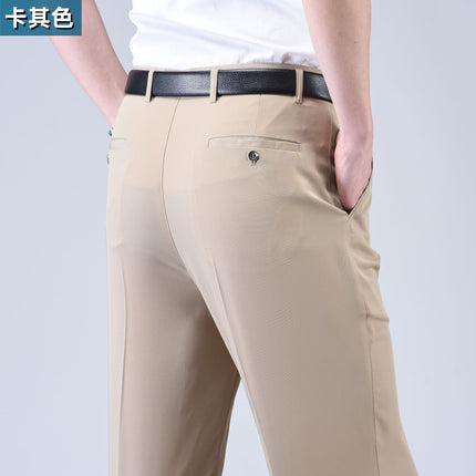 New Arrival Loose Dosing Trousers Men's Summer Thin Casual Straight Ice Silk Business Dad Suit Air Conditioning Trousers