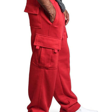 Cross-Border Export European and American New Men's Multi-Flap Pocket Pants Cargo Pants Autumn and Winter Brushed Casual Leggings Pants for Men