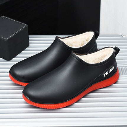 Spring and Autumn Short Tube Rain Shoes Men's Low-top Fashion Fishing Rain Shoes Flat Water Shoes Non-slip Kitchen Waterproof Rubber Shoes fleece-lined
