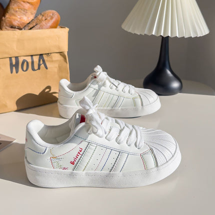 Bell Colorful Shell-Toe White Sneakers, Fashionable and Versatile Casual Women's Shoes, 2026 New Spring Leather Panel Shoes