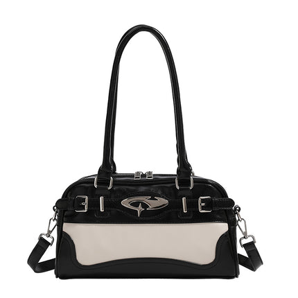 Vintage Oil Wax Leather Contrast Stitching Underarm Bag 2024 New Millennium Spice Girl Large Capacity Shoulder Crossbody Pillow Bag