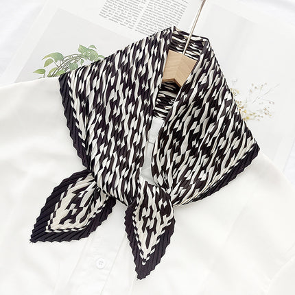Crumpled Scarf Women's Spring and Summer Elegant Printed Diamond Scarf Korean Style Professional Small Scarf All-match Decorative Thin Scarf