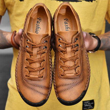 Hot-Selling New Spring and Summer Products on Independent Stations, Hand-Stitched Casual Men's Shoes, Fashionable Soft-Soled, Versatile and Breathable Genuine Leather Shoes