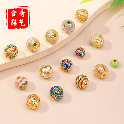 Cloisonné Oil-Dropping Cut Out Auspicious Cloud Lotus Bead Accessories Oil-Dropping Copper DIY Handmade Bracelet Necklace Jewelry Accessories