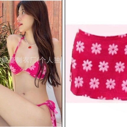 Thailand New Floral Towel Fabric Sexy Split Swimwear Women Ins Wind Beach Vacation Bikini Bikini