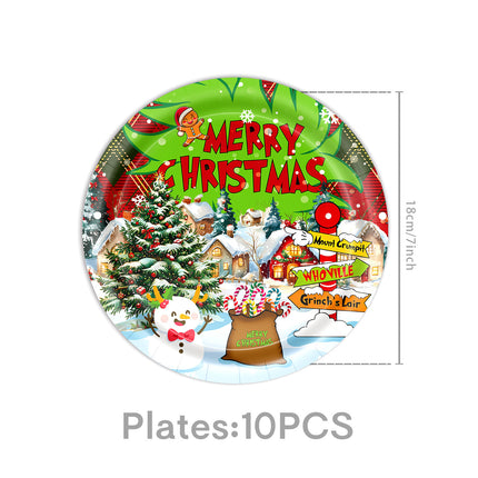 Cross-Border New Product Christmas Grinch Theme Party Decoration Flag Cartoon Party Supplies Tableware Christmas Decoration