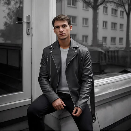 Cross-Border European and American Slim-Fit Men's Leather Jacket Casual Motorcycle Jacket Motorcycle Clothing American Retro Pu Leather Jacket