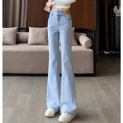 plus size Light Color Flared Jeans Women's Fashionable All-match New High Waist Slim-fit Slim-fit Stretch Micro Horseshoe Trousers