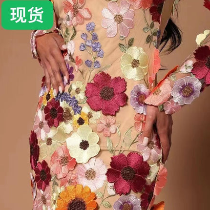Gy24025 Stereo Flower Hip-Covering Sexy Dress European and American Cross-Border Exclusive Supply for Spring and Summer 2023 New Products