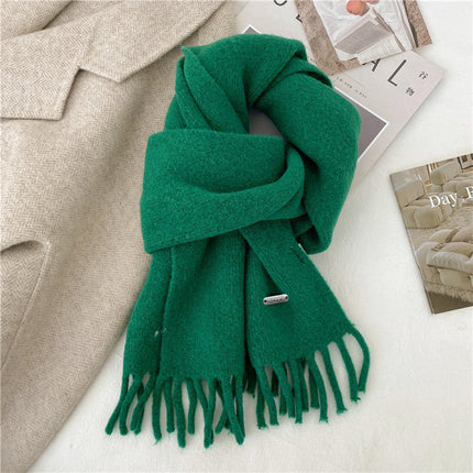 Winter Retro High-end All-match Solid Color Scarf Student Women's Thickened Warm Long Cyber Celebrity Scarf Fashion Tassel