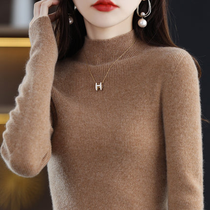 100 Wool Sweater Women's Half-turtleneck Autumn and Winter First-Line Reais Slim-Fit Long-Sleeved Pullover Knitted Base Red Sweater