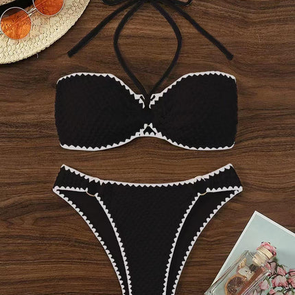 Shell Edge 2025 European and American Cross-Border Export Trendy Halter Strap Sexy Bikini Split Lace Bikini