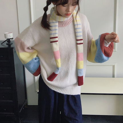 Original Naples Ice Cream Dopamine Rainbow Contrast Color Y2K Small Scarf Autumn and Winter Scarf Concave Shape
