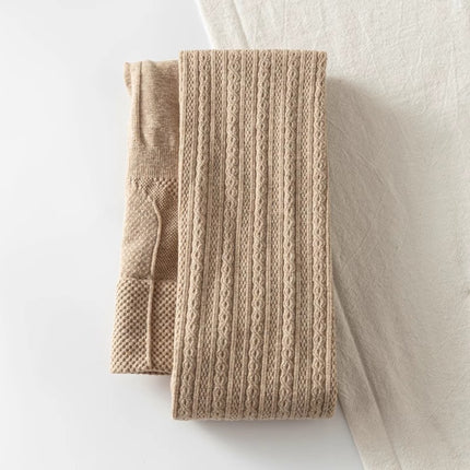 Japanese knitted twist leggings socks warm thickened creamy-white pantyhose women's outer wear spring and autumn striped leggings