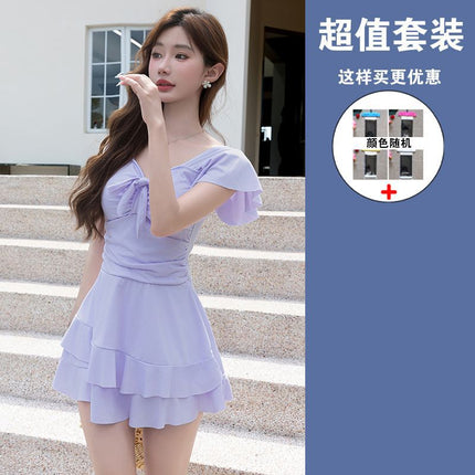 Swimsuit Women's one-piece Skirt plus size chubby girl Covering Belly Slim 200 Jin Increase Hot Spring Slight Fat Advanced Sense Quick Drying