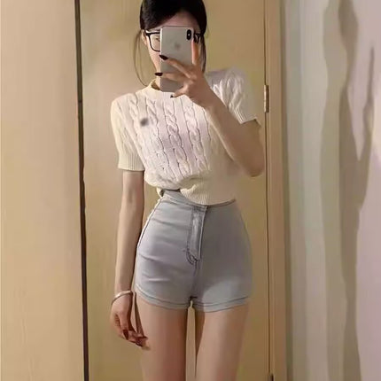 light blue Summer Denim Shorts Women's Hot Hip High Waist Slim-fit Hot Pants Jazz Dance Underwear Missing Shorts