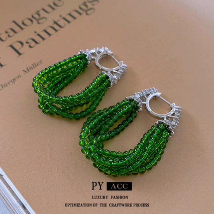 Zircon New Chinese Beaded Tassel Ear Buckle Retro Light Luxury High Sense Earrings Niche Fashion Elegant Earrings Wholesale